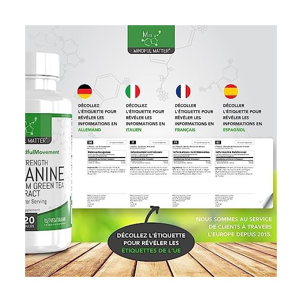 MM L Theanine | 120 Capsules L-théanine Haute Teneur Thé Vert 1000mg Extrait de The Vert Fournissant 400mg L-theanine par Por