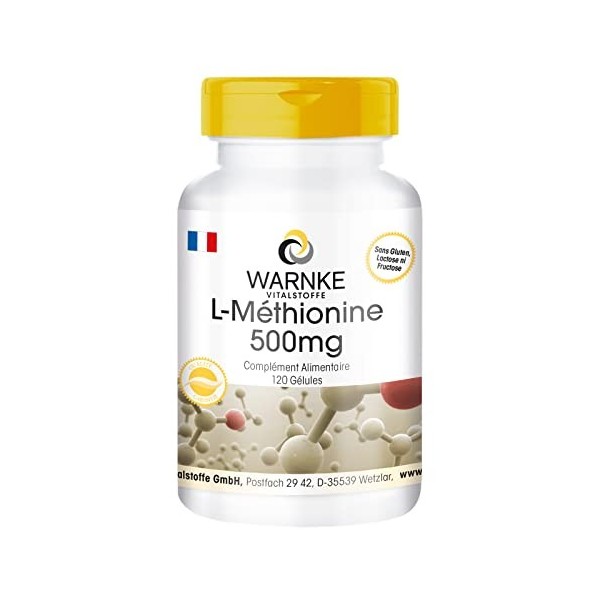 L-Methionine 500 mg - 120 gélules - Végétarien - proteinogènes essentiels | Warnke Vitalstoffe