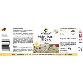 L-Methionine 500 mg - 120 gélules - Végétarien - proteinogènes essentiels | Warnke Vitalstoffe