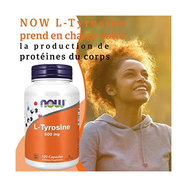 Now Foods, L-Tyrosine, 500 mg, 120 Capsules, Testé en Laboratoire, Sans Gluten, Sans Soya, Non-GMO