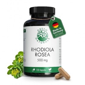 Rhodiola Rosea 120 capsules de 500 mg - Production allemande - 100% végétalien et sans additifs - stock pour 4 mois