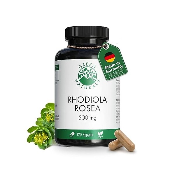 Rhodiola Rosea 120 capsules de 500 mg - Production allemande - 100% végétalien et sans additifs - stock pour 4 mois