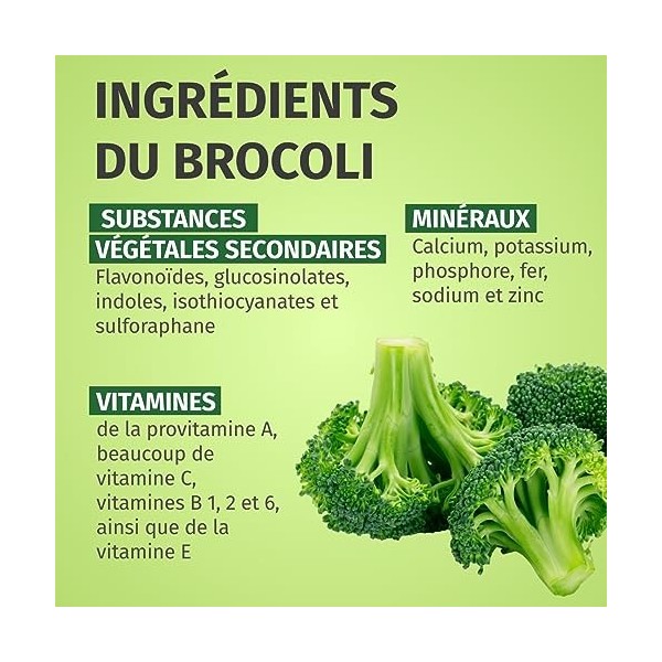 Broccoli 180 capsules de 550 mg - Production allemande - 13% de sulforaphane 71mg - 100% végétalien et sans additifs - st