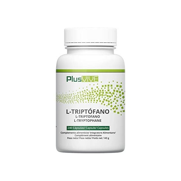 Plusvive - Lot de 240 capsules de L-tryptophane, 100 % vegan, 500 mg