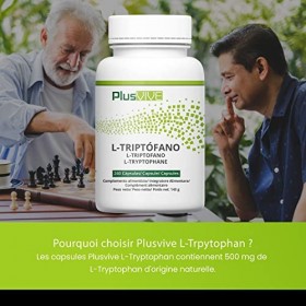 Plusvive - Lot de 240&nbsp;capsules de L-tryptophane, 100&nbsp;% vegan, 500&nbsp;mg