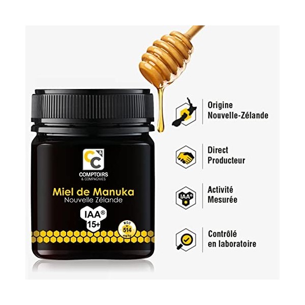 COMPTOIRS ET COMPAGNIES - Miel de Manuka Actif - IAA15+ MGO514+ - Origine Nouvelle Zélande - 250g