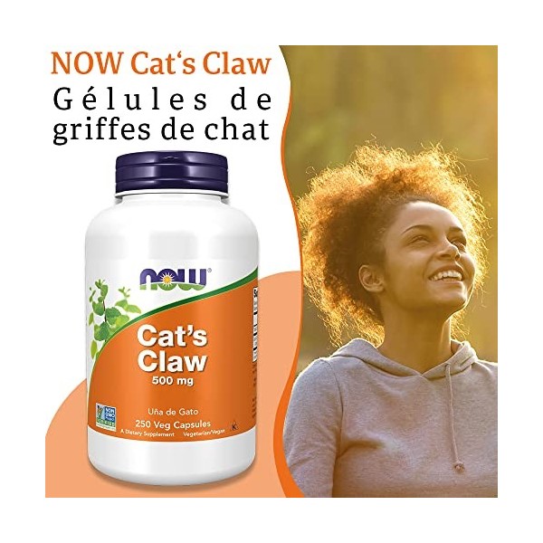 Now Foods, Cats Claw Écorce de Griffe de Chat , 500 mg, 250 Capsules végétales, Testé en Laboratoire, Végétarien, Sans Glut