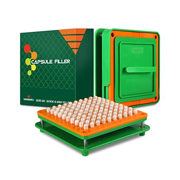 WANANFU Machine de remplissage de capsules de taille 00, 100 trous, utiliser avec des capsules vides de gélatine ou végétarie