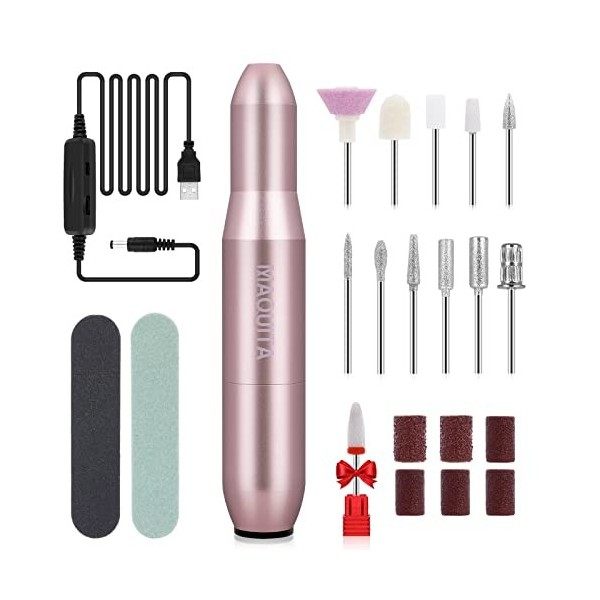 MAQUITA Lime a Ongle Electrique Sécurité et Silencieuse, Portable Ponceuse pour Ongles Professionnel 20000RPM, Kit de Manucur