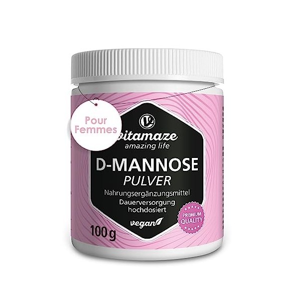 D-Mannose Poudre à Forte Dose 2000mg - Soins Urinaires - Boîte de 100g pour un Apport Permanent -Qualité Allemande, Complemen