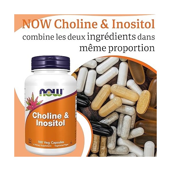 Now Foods, Choline & Inositol, 500 mg, 100 Capsules végétaliennes, Testé en Laboratoire, Vitamine B, Sans Gluten, Sans Soja, 