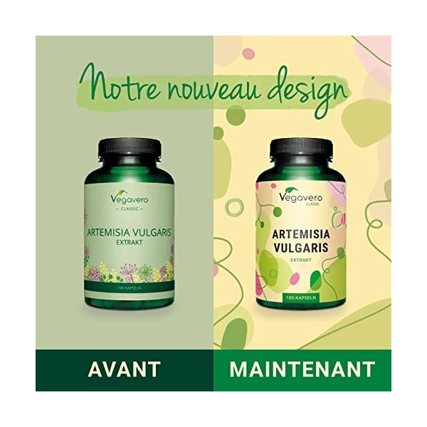 Armoise Vegavero® | Dosage Élevé : 600 mg d’Extrait d’Artemisia Vulgaris par Gélule | Sans Additifs | 180 Gélules 6 Mois | 