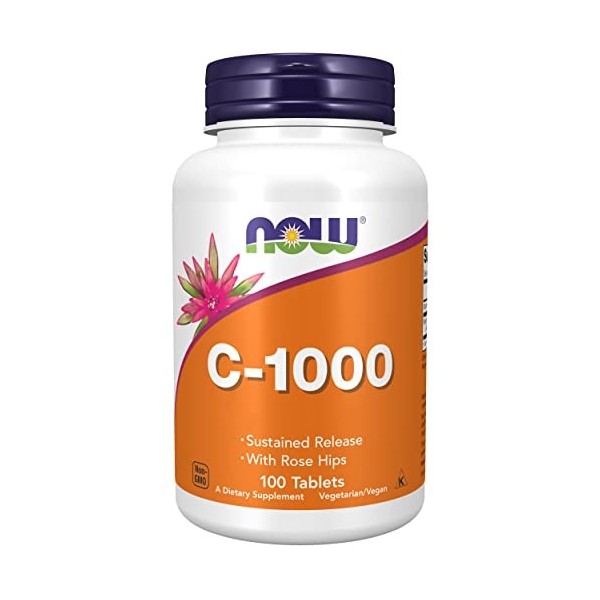 Now Foods, C-1000 avec Églantier, Sustained Release, 1.000 mg, 100 Comprimés végétaliens, Testé en Laboratoire, Vitamine C, S