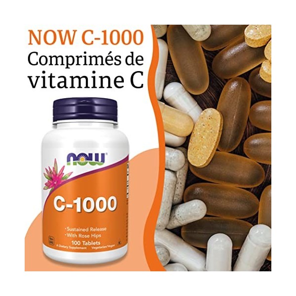 Now Foods, C-1000 avec Églantier, Sustained Release, 1.000 mg, 100 Comprimés végétaliens, Testé en Laboratoire, Vitamine C, S