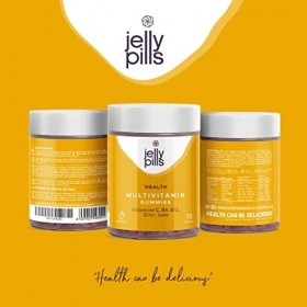 Jelly Pills® Multivitamines et minéraux 70 gummies pour adultes - Sans sucres ajoutés - Arôme de fraise 5 semaines - Avec tou