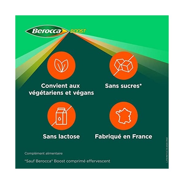 Berocca Boost Comprimés Effervescents, Vitamine B12, Guarana, Caféine, Vitamine C et Magnésium, Goût Acerola, 2 Pack de 30 co