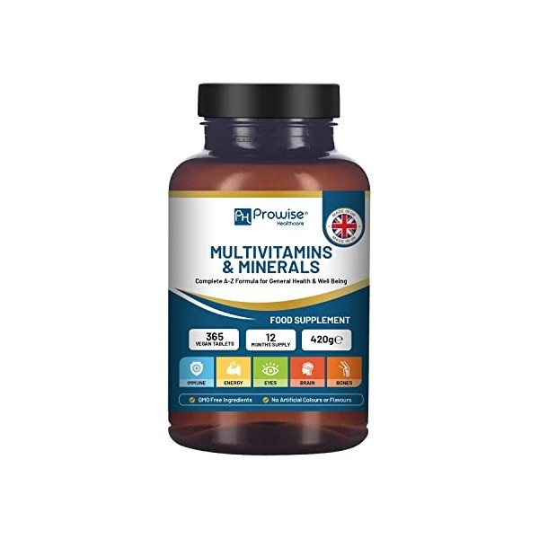 A-Z Multivitamines et minéraux I 365 comprimés végétaliens approvisionnement pour 1 an I 26 vitamines, minéraux et micronut