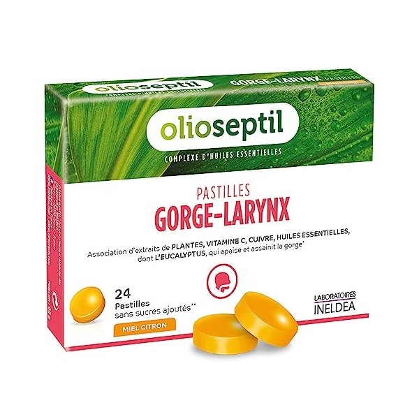 OLIOSEPTIL® - Pastilles à Sucer Gorge-Larynx - Sans Sucres Ajoutés - Extraits de Plantes, Vitamine C, Cuivre et Huiles Essent