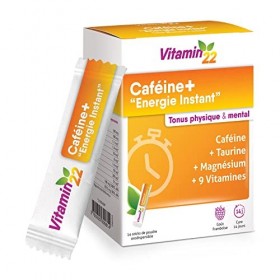VITAMIN 22 - Caféine+ - Energie et vitalité quotidienne - Sans gluten - Cure de 7 à 14 j - 14 sticks