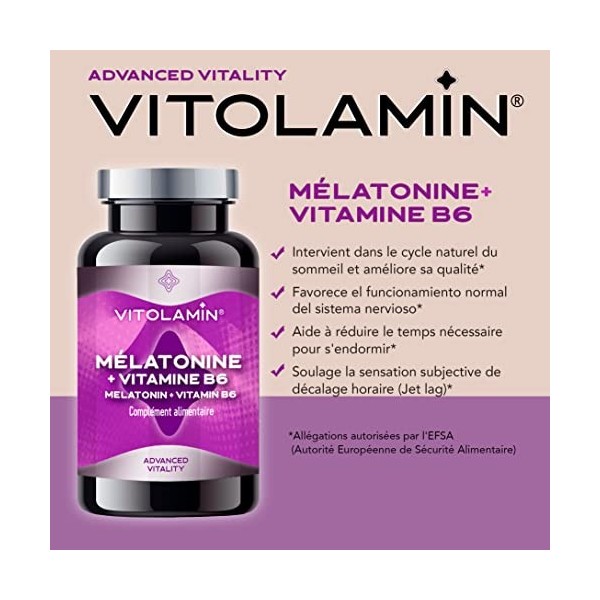 MÉLATONINE + VITAMINE B6 | VITOLAMIN® | 150 COMPRIMÉS | Aide à sendormir et à éviter les insomnies en favorisant un repos lo