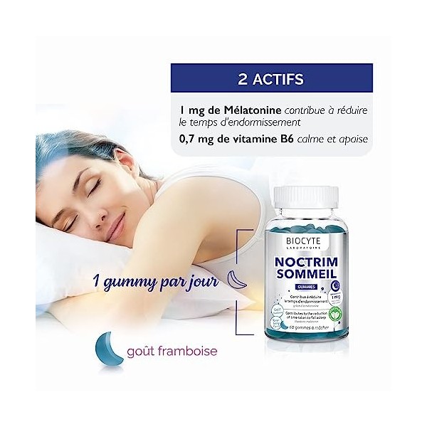 Noctrim Sommeil Gummies - Complément Alimentaire Sommeil et Endormissement - Mélatonine et Vitamine B6 - 60 Gummies - Program