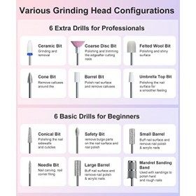 HEBECA Ensemble de perceuse à ongles sans fil – Lime à ongles électrique professionnelle avec 12 forets et 26 bandes de ponça