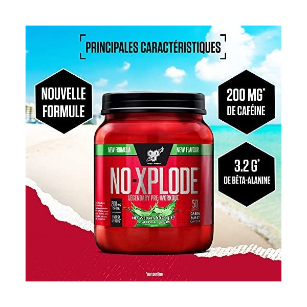 BSN Nutrition N.O.-Xplode Complément alimentaire Pre Workout en poudre, maintient lénergie et la concentration avec caféine,