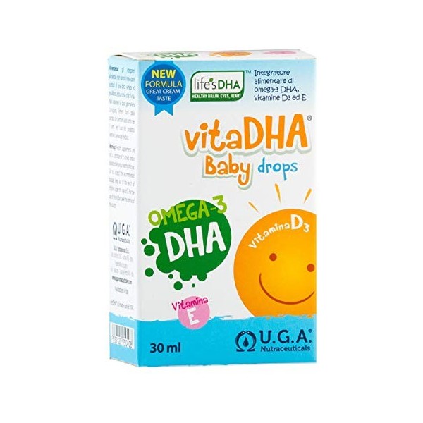 U.G.A. NUTRACEUTICALS Gouttes VitaDHA Baby - Complément Alimentaire d’Oméga-3 DHA, Vitamine D3 et E, 30 ml