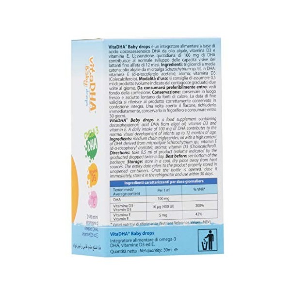 U.G.A. NUTRACEUTICALS Gouttes VitaDHA Baby - Complément Alimentaire d’Oméga-3 DHA, Vitamine D3 et E, 30 ml