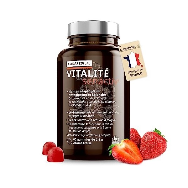 AdaptivLAB VITALITÉ SENACTIV Panax Notoginseng et Églantier Anti Stress Adulte Complément Alimentaire Gummies avec Vitamine C