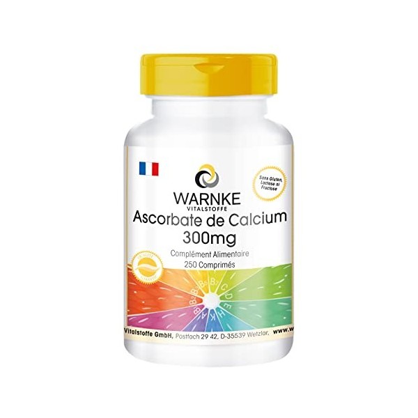 Ascorbate de Calcium 300mg - Vitamine C - 250 comprimés - Végétarien - Douce à lestomac | Warnke Vitalstoffe