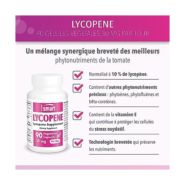 Lycopene 30mg - Anti Stress Oxydatif - Extrait de Lycopène de Tomate Concentré à 10% - Vitamine E - Contribue à la Santé de l