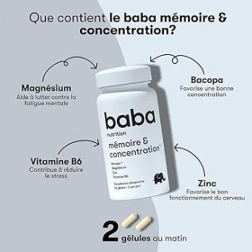 Baba Nutrition Complément Alimentaire Pour La Mémoire et La Concentration | Complexe De Plantes, Vitamines Et Minéraux Pour U