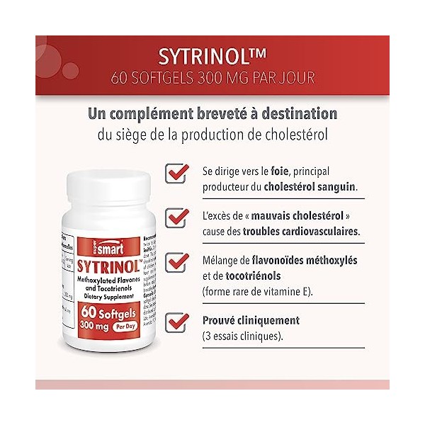 Sytrinol - Aide à Maintenir les Niveaux de Cholestérol - Contribue à la Santé Cardiovasculaire - Bioflavonoïdes Extraits des 