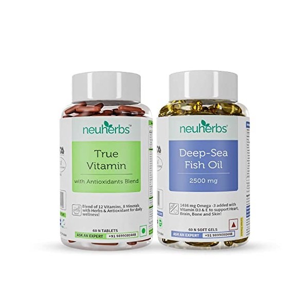 Green Velly Indian Neuherbs Daily Vitamin Supplement Combo- Multivitamin with zinc, Iodine and vitamin c + Omega-3 Fish Oil C