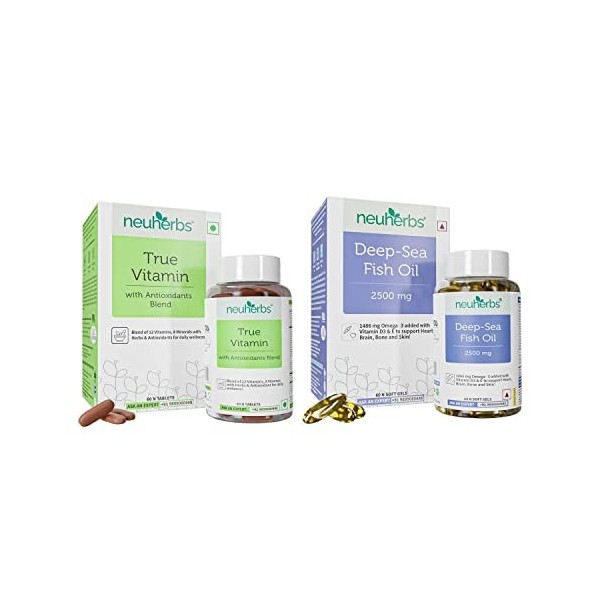 Green Velly Indian Neuherbs Daily Vitamin Supplement Combo- Multivitamin with zinc, Iodine and vitamin c + Omega-3 Fish Oil C