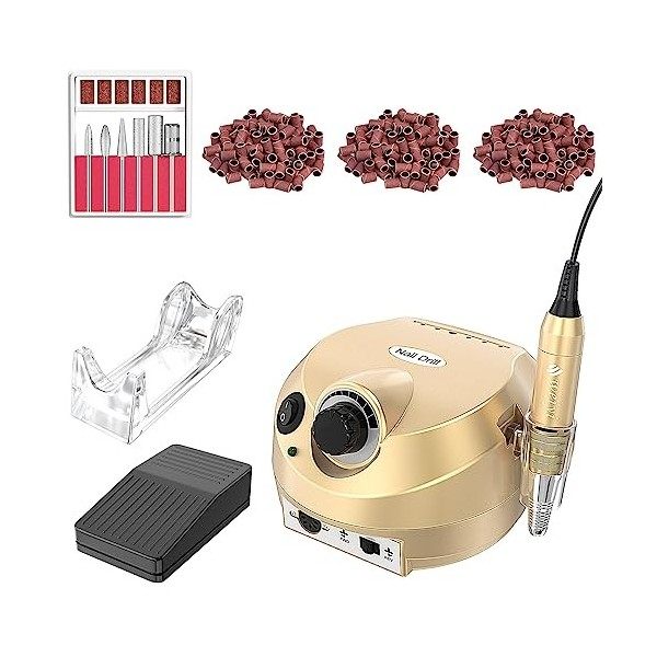 Ponceuse Pour Ongles,Lime Ongles Électrique Machine 30000 TPM avec 6 Forets à Ongles et 6 Bits et 300 bagues de ponçage Manuc