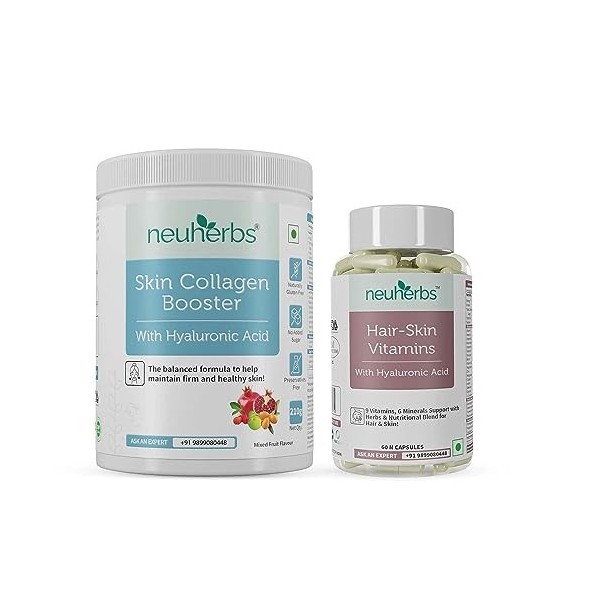 Green Velly Indian Neuherbs Plant Based Skin Collagen Booster- 210 G and Hair-Skin Vitamins with Biotin- 60 Capsules - Combo 