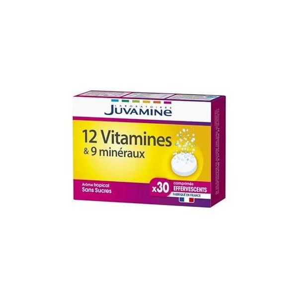 JUVAMINE - Comprimés Effervescents 12 Vitamines + 9 Minéraux - Booster dénergie et vitalité pour votre bien-être quotidien - 