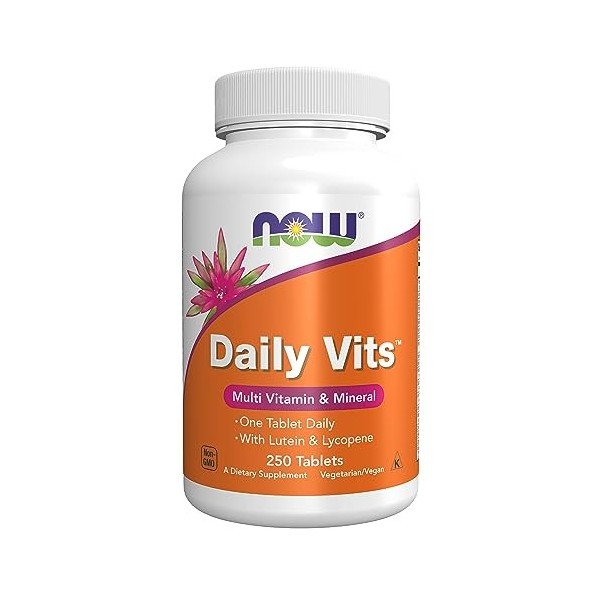 Now Foods, Daily Vits, Vitamines Quotidiennes, Multivitamines, 250 Comprimés végétaliens, Testé en Laboratoire, Sans Gluten, 