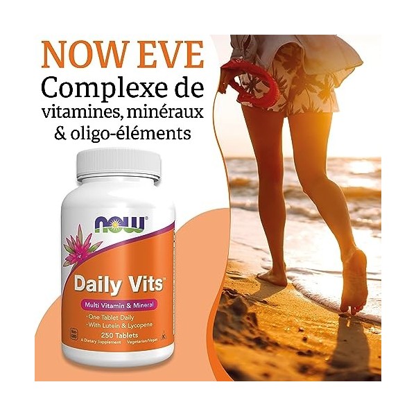 Now Foods, Daily Vits, Vitamines Quotidiennes, Multivitamines, 250 Comprimés végétaliens, Testé en Laboratoire, Sans Gluten, 