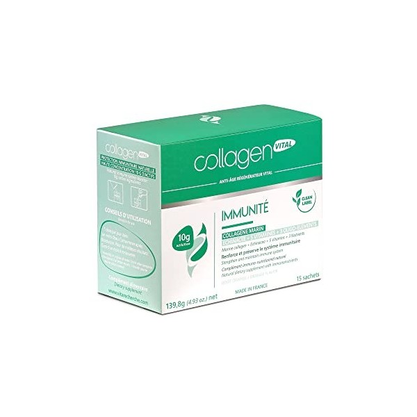 Collagen Vital - Collagen Vital Immunité - Biopeptides de Pur Collagène Marin, Echinacée, Vitamines A, B, C, D, E - Renforcem