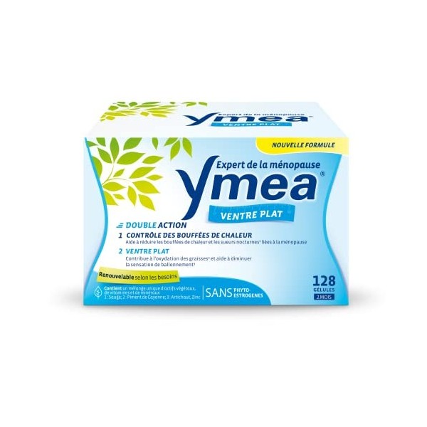 Ymea Ventre Plat - Complément Alimentaire ménopause1 - actifs végétaux, vitamines et minéraux - contrôle des bouffées de chal