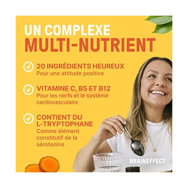 BRAINEFFECT MOOD L-tryptophane & vitamine D pour une bonne humeur [90 gélules] +20 ingrédients pour le stress et le moral - E