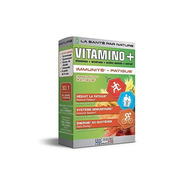 COMPLEXE MULTIVITAMINES ET MINERAUX Vitamino+ - Haute Absorption - Vitamines A, B, C, D3, E, Minéraux, Acides Aminés, Zinc - 