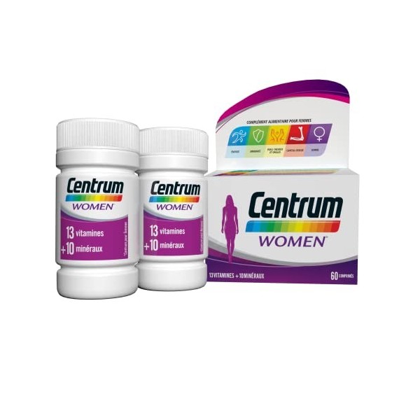 Centrum Women Multi Vitamines et Minéraux, 13 Vitamines et 10 Minéraux, Complément Alimentaire, pour Femme, lot de 2x30 Compr