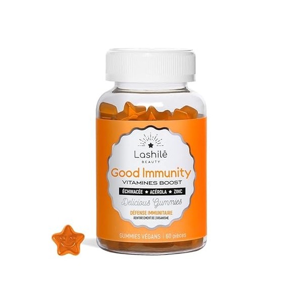 LASHILÉ BEAUTY - Compléments Alimentaires - Good Immunity Boost - Cure 1 mois - 60 Gummies - Fabrication Française - Zinc, Vi