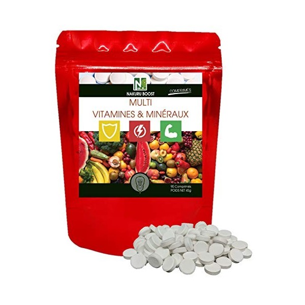 NAKURU | Multi Vitamines & Minéraux | Gamme Boost | Fabriqué en France 90 Comprimés de 500mg / Poids Net: 45g 