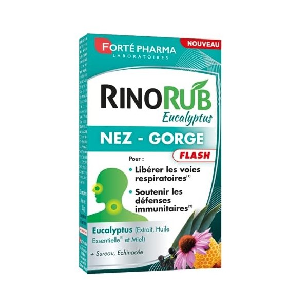 Forté Pharma - RinoRub comprimés Nez-Gorge| Complément alimentaire Gorge et Nez - Maux de gorge, Nez bouché | Huile essentiel