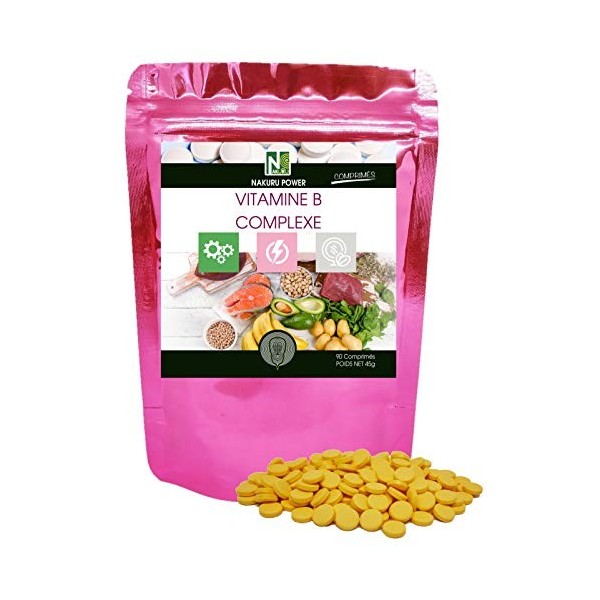 NAKURU | Vitamines B Complexe | Gamme Power | Fabriqué en France 90 Comprimés de 500mg / Poids Net: 45g 